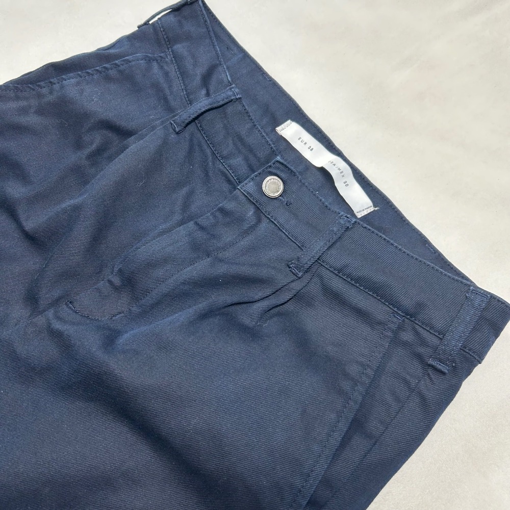 Zara Man Navy Blue Pleated Chino Pants Tapered Cotton Blend Size 30